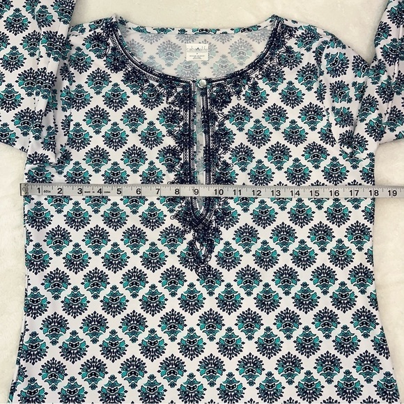 Cabana Life Napa Embroidered Tunic Dress Sz MD Blue 3/4 Sleeve Keyhole Neck UPF - Picture 9 of 12